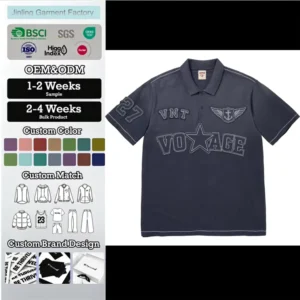 OEM Custom Embroidery T Shirt Acid Wash Blank Camisas Polo Masculinas Preta Patches Mock Neck Nederland Cotton Plain