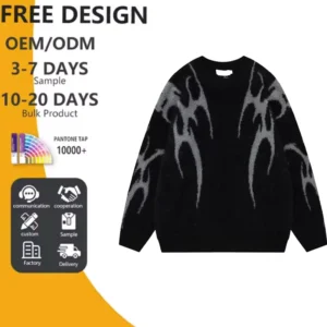 OEM Custom LOGO Casual Loose Winter Knitted Crewneck Sweater for Men Custom Prevent Pilling Wool Knitted Men Sweater
