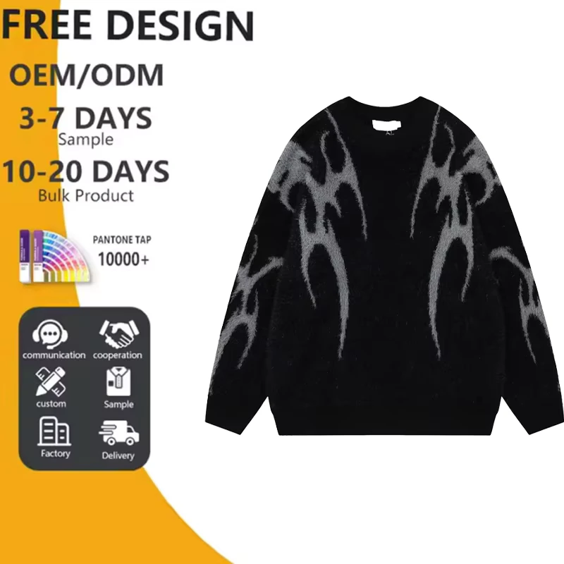 OEM Custom LOGO Casual Loose Winter Knitted Crewneck Sweater for Men Custom Prevent Pilling Wool Knitted Men Sweater