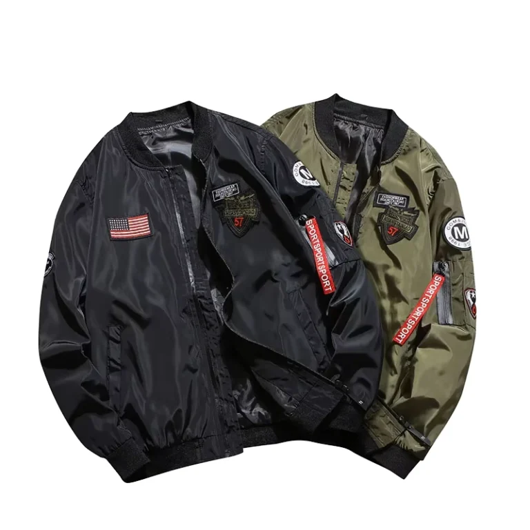 OEM-Custom-Logo-Hot-Sales-Mens-Pilot-Jacket-Big-Size-Canvas-Badge-Fashion-Wear-Autumn-Motorcycle-Jacket-with-Zipper-Closure