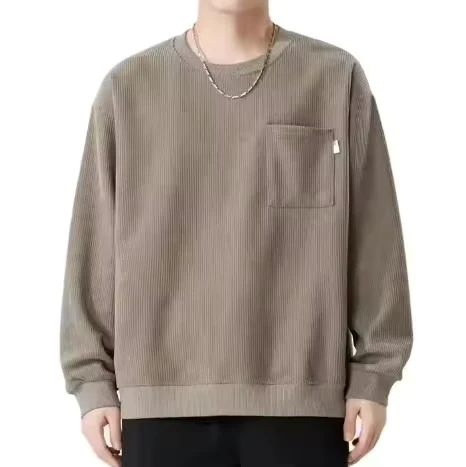 OEM Custom Logo Pocket Knitwear Solid Color O-Neck Pullover Sweater for Men
