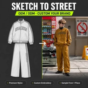 OEM Custom Made Mens Mustard Yellow Tracksuit Applique Letters Crinkle Nylon Zip Jacket Three Stripes Track Pants Apparel Vendor