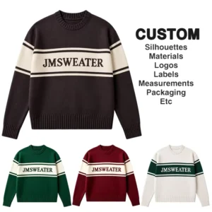 OEM Custom Men Cotton Crew Neck Knitted Sweater Long Sleeve Letter Pattern Vintage Stripes Pullover Letter Man Sweater