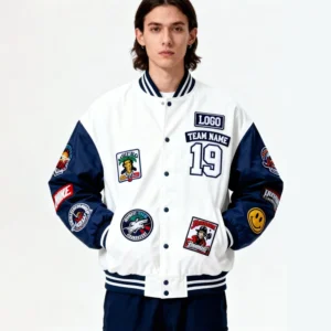 OEM Custom Men’s College Sleeves Streetwear High Quality Embroidery Patch Baseball Uniforms Customizable Men’s Jackets