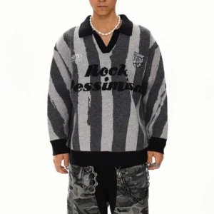 OEM Custom Men’s Winter Loose Long Sleeve Cotton Breathable Anti shrink Knitted Sweater with Turn down Collar for Polo Shirt