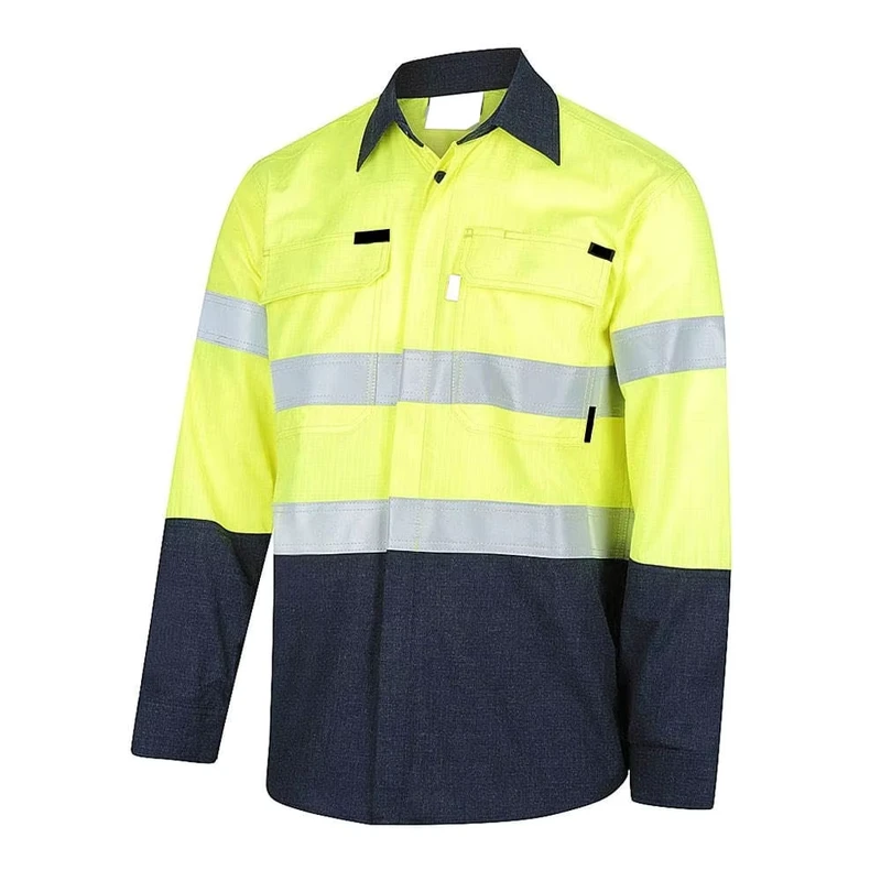 OEM Custom Men's Work Shirt High Visibility Cotton Reflective Hi Vis Long Sleeve Breathable Fire Retardant Safety Work Wear