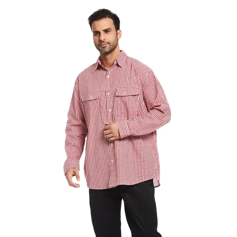 OEM-Custom-NFPA-2112-Long-Sleeve-Flame-Resistant-Safety-Work-Shirt-Red-White-Checkered-FR-Fire-Resistant-Workwear-Welding-Oil