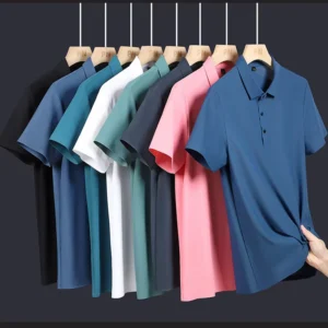OEM Custom Printed Logo Solid Knitted Breathable Casual Short Sleeve Button Up Shirt for Men 15% Spandex 85% Polyester