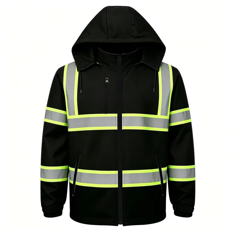 OEM Custom Reflective High Visibility Work Jacket Waterproof Mens Warm Diamond Quilted Lining Winter Safety Softshell Jackets