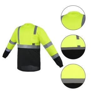 OEM Custom Silver Reflective Tape Hi Vis Long Sleeve Warehouse Logistics Work Reflective Safety T Shirt