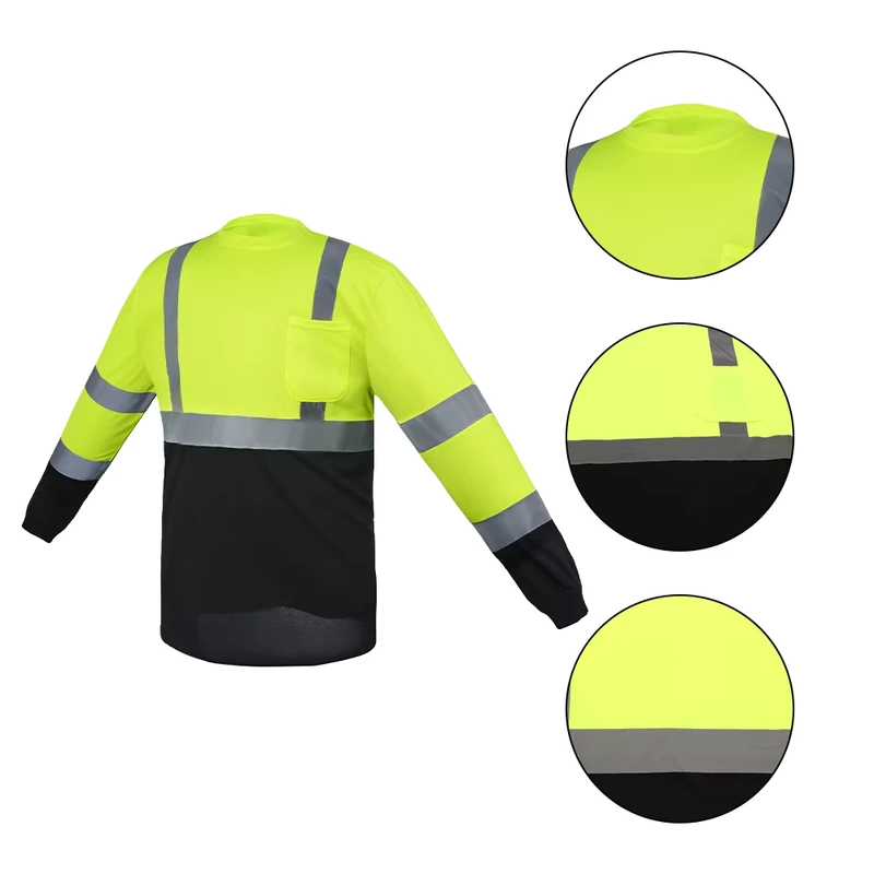 OEM Custom Silver Reflective Tape Hi Vis Long Sleeve Warehouse Logistics Work Reflective Safety T Shirt