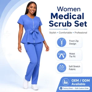 OEM Custom Spandex Twill Scrubs Set Plus Size Jogger Nurse Uniform Embroidery Short Long Sleeve Needle Hospital
