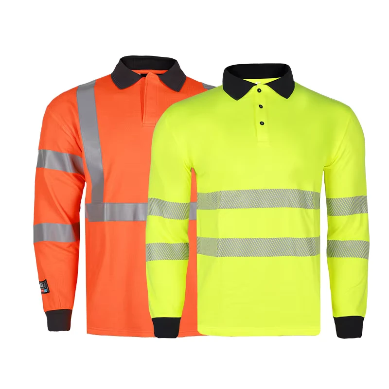 OEM FRC Hi Vis Reflective Safety Flame Retardant Polo Long Sleeve Fire Resistant FR Work Fireproof T Shirts