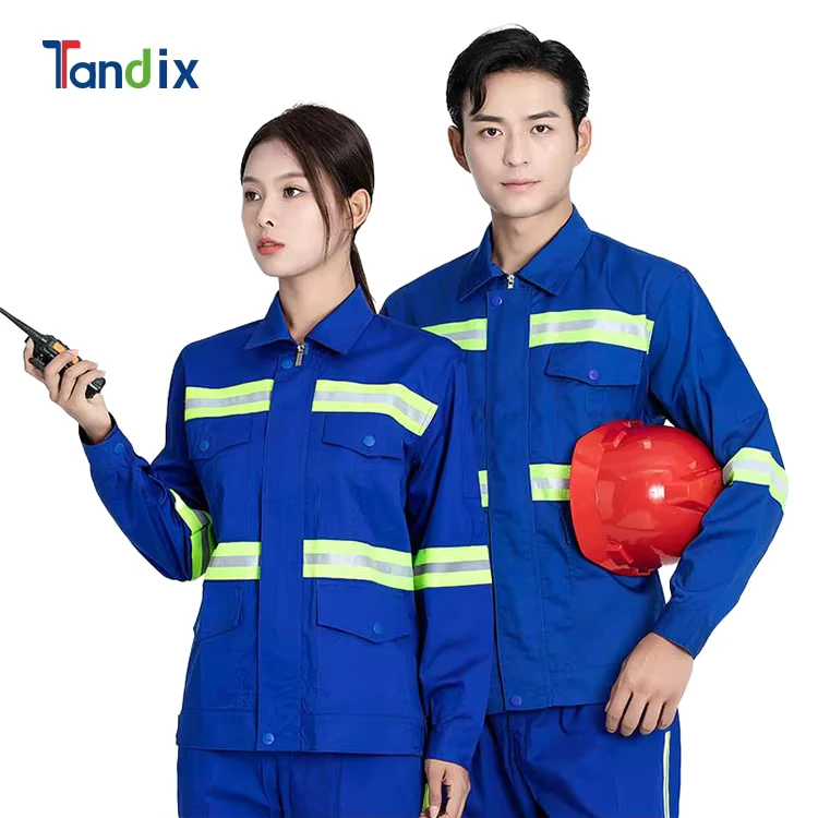 OEM Factory Polyester Cotton Industrial Construction Oil Mining Repair Cleaner Long Sleeve Hi Vis Worker Work Suit Workwear