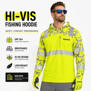 OEM Fishing Shirt Safety Quick dry Waterproof UPF 50 High Visibility Long Sleeve Safety Shirt With Reflective Strips and Hoodie