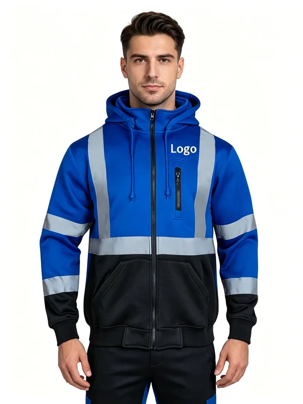 OEM Fleece Custom Logo Construction Unisex Workwear Multiple Pockets Sweatshirt Hi Vis Reflector Winter Safety Jackets