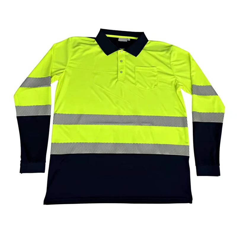 OEM Hi Vis Safety Black Yellow Short Long Sleeve Reflective Construction Engineer Shirt Uniform Event Staff Polo Shirt