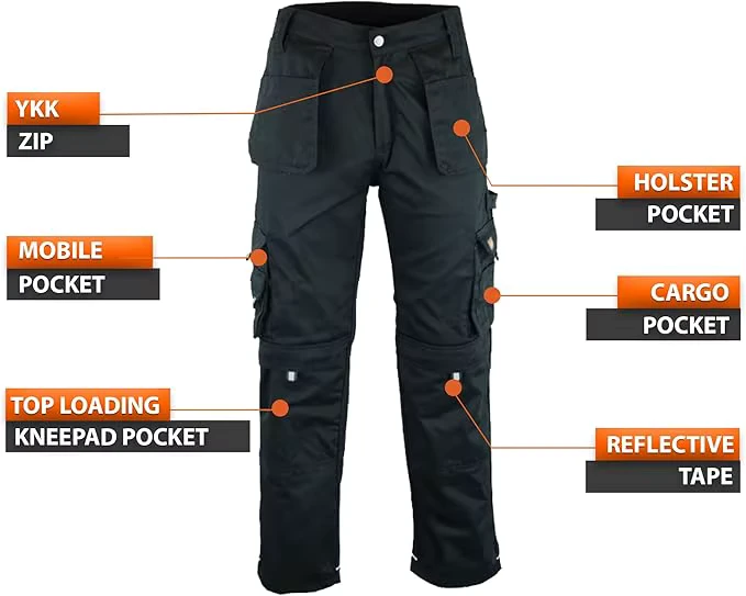 OEM Lightweight Cotton Security Guard Work Wear Cargo Pants Mid Waist Canvas Fabric