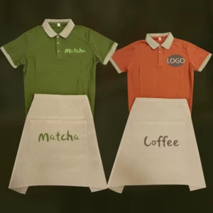 OEM Logo Green Short Sleeve Polyester Catering Workwear T Shirts Bartender Uniforms for Tea Hot Pot Restaurants Cafeteria Staff