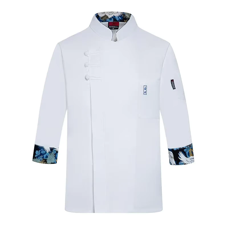 OEM Long-Sleeve Chef Uniform with Cloth Knot Buttons for Kitchen and Hotel Hospitality