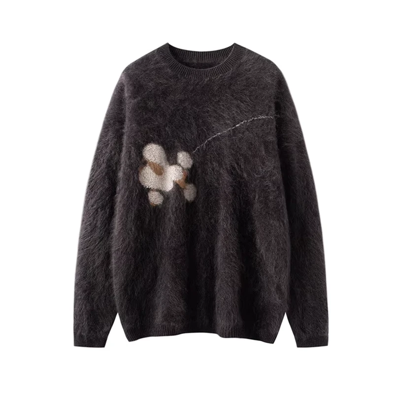 OEM & ODM 100% Cashmere Brushed Sweater Custom Embroidery Winter Knitted Long Sleeved Crew Neck Cashmere Pullover