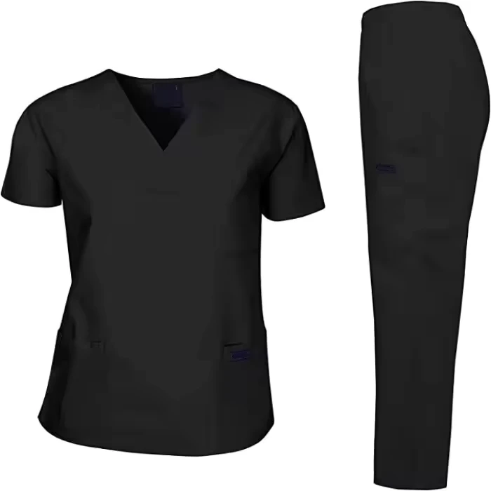 OEM-ODM-4-Way-Stretch-Scrub-Set-Custom-Logo-Chlorine-Resistant-V-Neck-Medical-Nurse-Uniform
