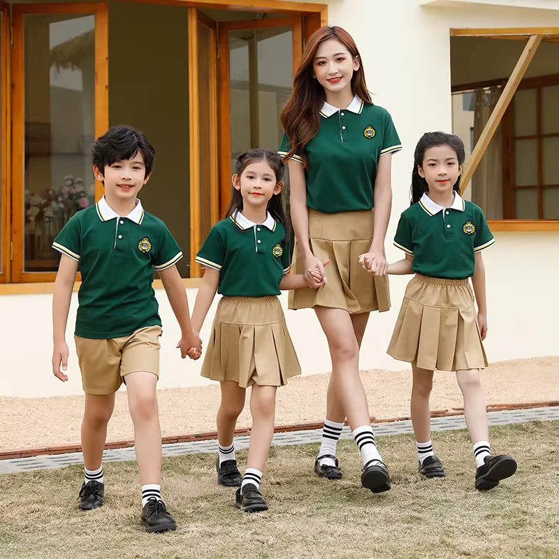 OEM ODM Custom Design Fabric Colour Kindergarten Primary Children Polo Shirt Skirt Boys and Girls Summer School Uniform Dress