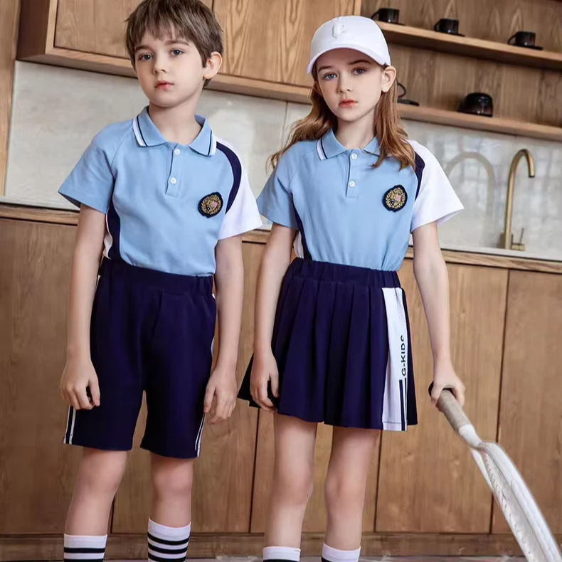 OEM ODM Custom Designs Girls Boys Lightweight Breathable Shirt Skirt Short Summer Short Sleeve School Uniform