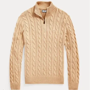OEM & ODM Custom Men’s Cable-Knit Crew Neck Solid Color Cotton Sweater
