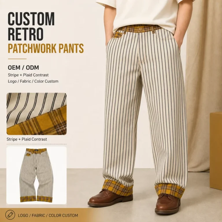 OEM-ODM-Custom-Patchwork-Stripe-Plaid-Baggy-Mens-Cotton-Chino-Pants-Manufacturer-Vintage-Loose-Casual-Dress-Pants