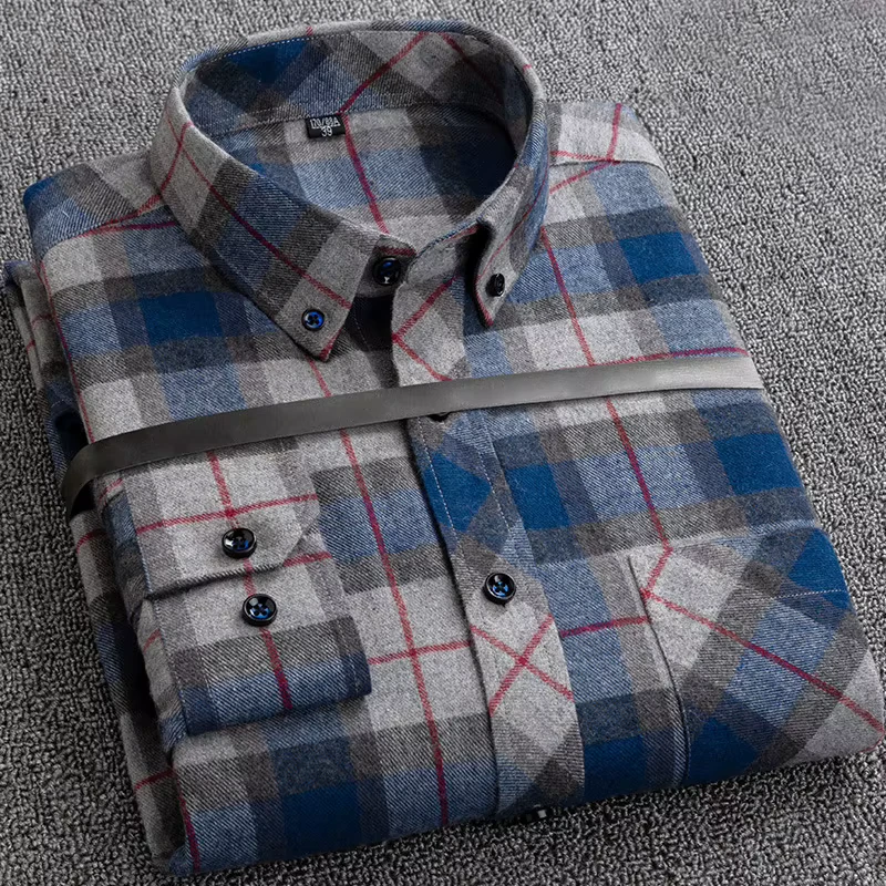 OEM ODM Customized Men's Casual Flannel Dress Shirt 100% Cotton High Quality Workmanship Warm-Gents Uniform Work Clothes