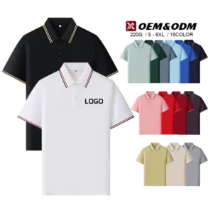 OEM ODM High Quality Smart Casual Business Work Custom Logo Polo T Shirts 220 Grams Cotton Buttons Plain Blank Men’s Polo Shirts