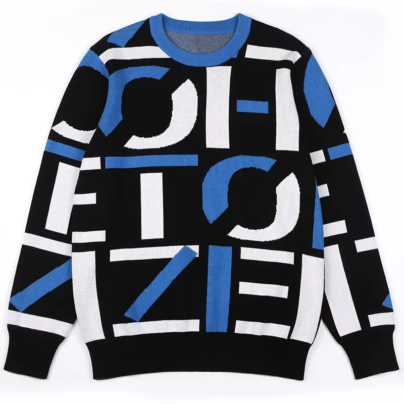 OEM & ODM Men Jacquard Sweater Pullover Knitted Winter Cotton Jumper Crew Neck Knitwear Custom Knit Sweater