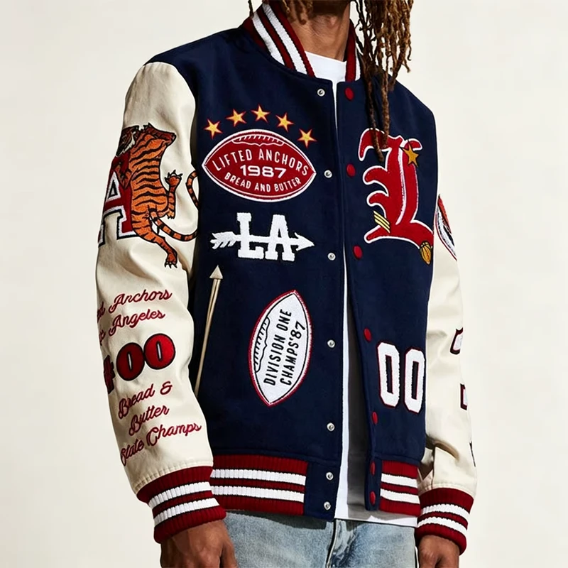 OEM ODM Pilot Coat Sleeve Chenille Embroidered Couple College Varsity Baseball Jacket Street Fashion Men Jacket