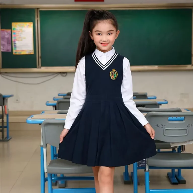 OEM-ODM-Primary-Children-High-Kids-Kindergarten-School-Uniforms-Navy-Blue-Pleated-Skirts-Girls-Pinafore-Uniforms
