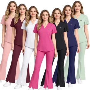 OEM Polyester Spandex Soft Nursing Uniform Comfortable Nurse Medical Scrub Workwear for Healthcare Worker Hospital Wear