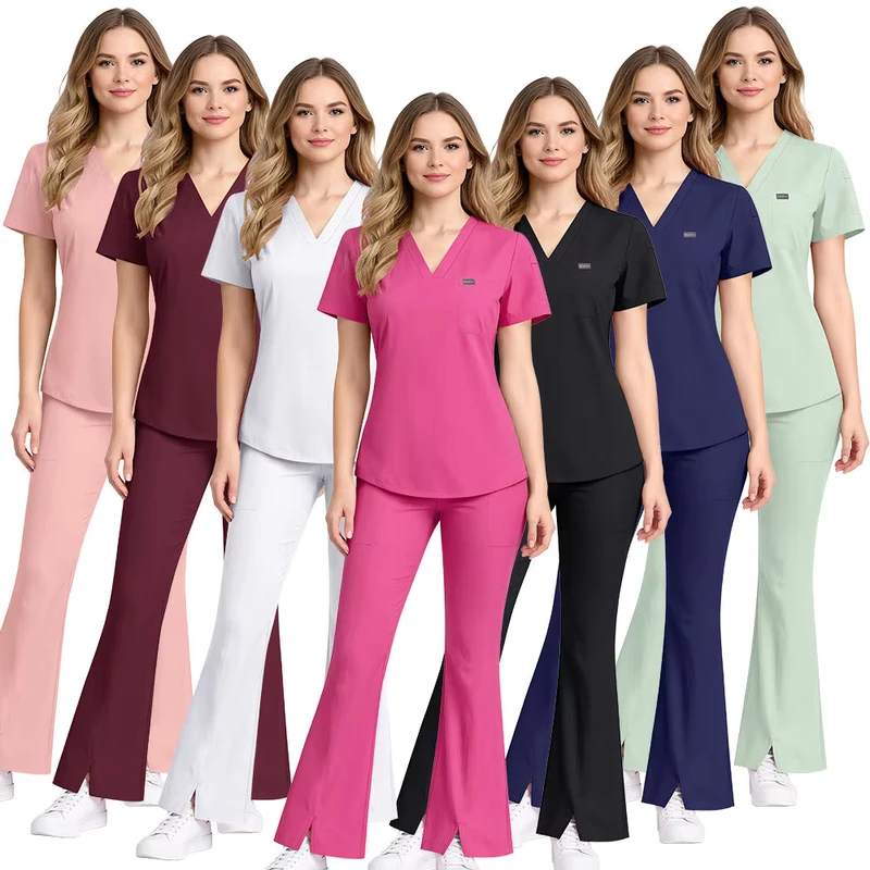 OEM Polyester Spandex Soft Nursing Uniform Comfortable Nurse Medical Scrub Workwear for Healthcare Worker Hospital Wear