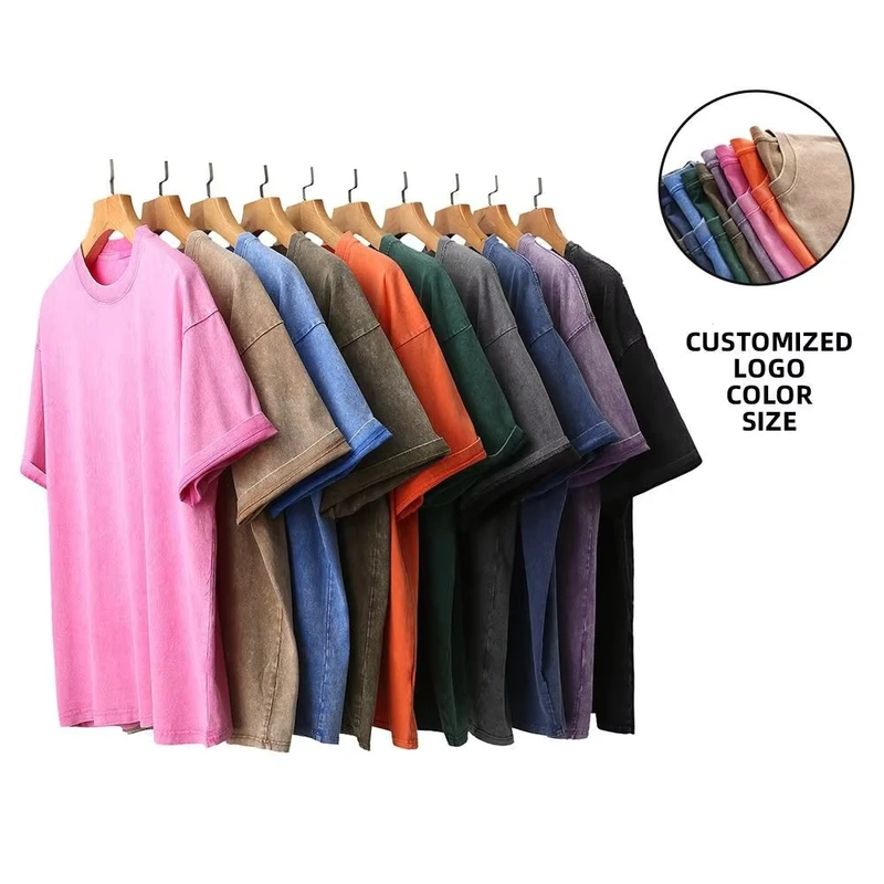 OEM Retro 100% Cotton Heavyweight Mens Oversized Tshirt Dtg Print Tee Logo T shirt Stone Acid Washed Vintage Custom T Shirt