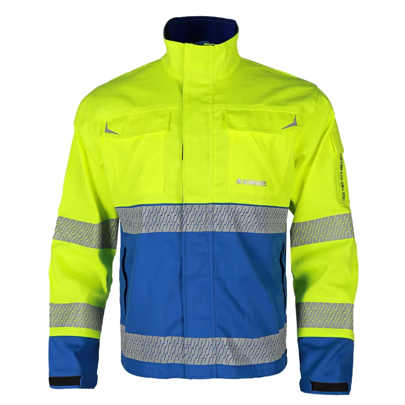 OEM Safety Work Clothing High Visibility Flame Resistant Waterproof Hi Vis FR Jacket With Reflective Tape