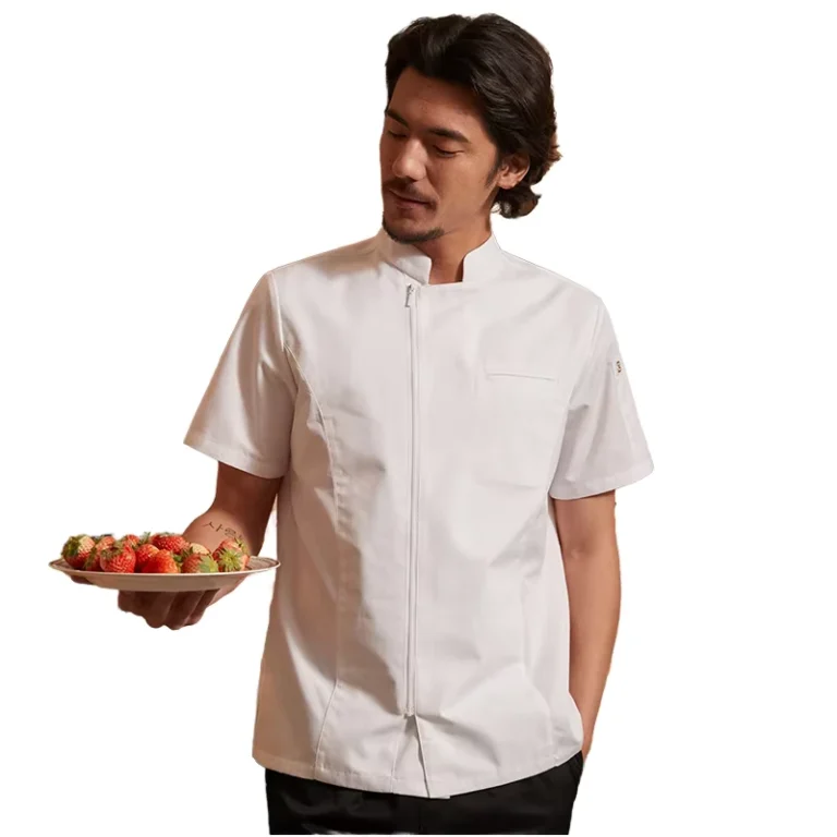 OEM-Short-Sleeve-Polyester-Cotton-Broadcloth-Chef-Jacket-Restaurant-Chef-Uniform-Summer-Unisex-Custom-Logo