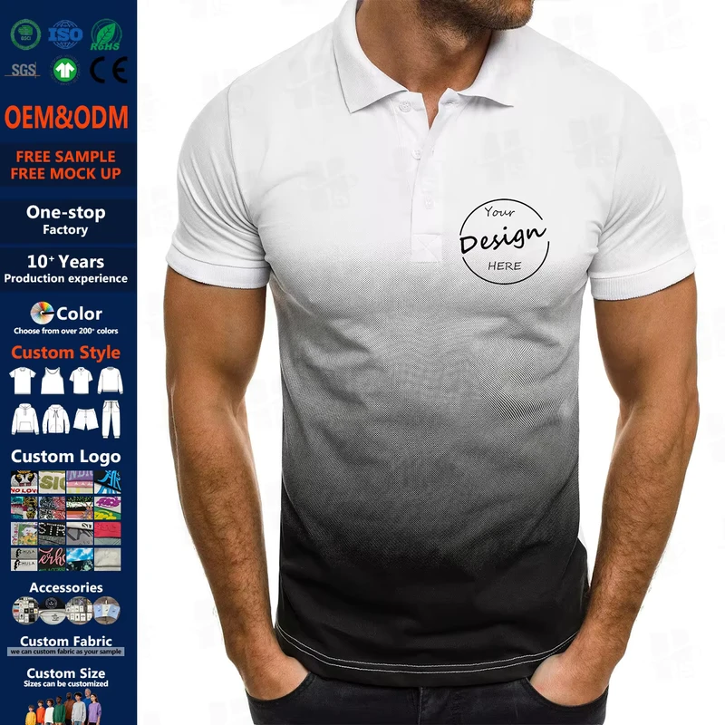 OEM Summer Custom Logo Printed Men's Short Sleeve Black Oversized Golf Polo Shirt