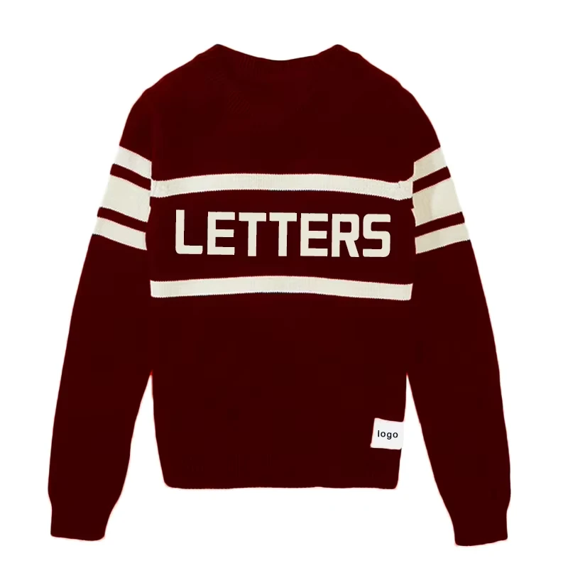 OEM Teenager Woolen Knitwear Sweater Men Letter Pattern Custom Vintage Stripes Letterman Sweaters