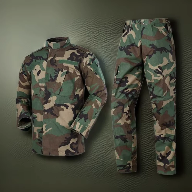 OEM Unisex Breathable Cotton Polyester Ripstop Camouflage Set Tactical Clothing Combat Uniform Green for Hunting