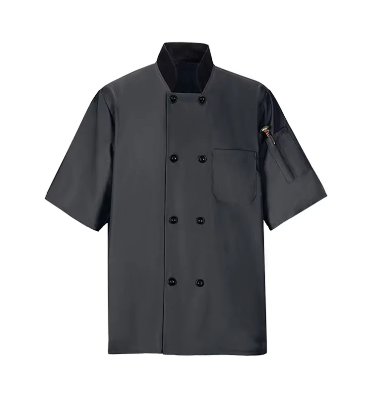 OEM White and Black Hotel Kitchen Restaurant Working Uniform Short and Long Sleeve Cook Clothing with Pockets Woven Fabric
