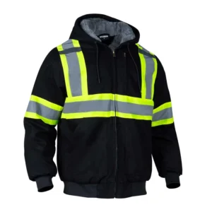 OSHA Winter Heavy Duty Fleece Sweatshirt Canvas Waterproof Shell Black Safety Hoodie High Visibility Customizable Logo