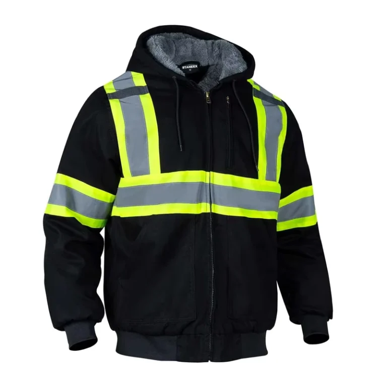 OSHA-Winter-Heavy-Duty-Fleece-Sweatshirt-Canvas-Waterproof-Shell-Black-Safety-Hoodie-High-Visibility-Customizable-Logo