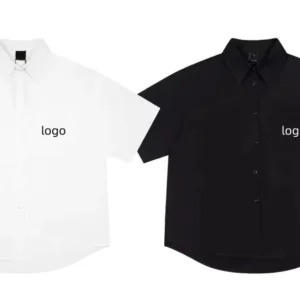 OUCHEN High Quality 100% Cotton Embroidered Single Breasted Casual Summer Unisex Shirt Signature Font