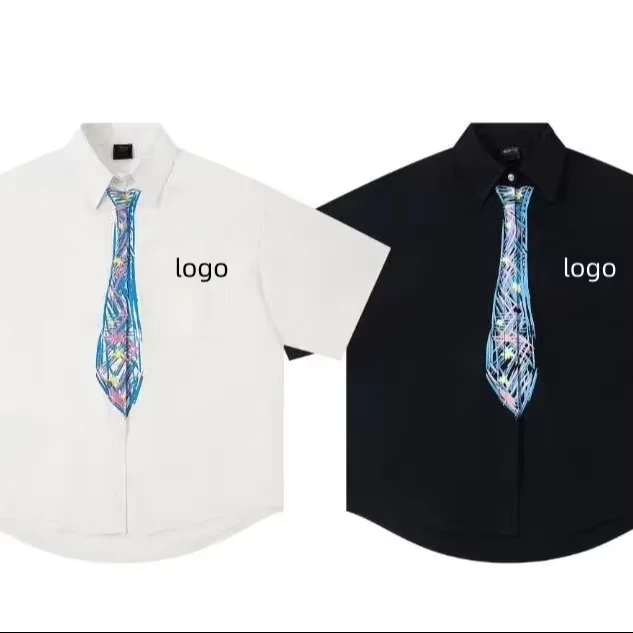 OUCHEN-High-Quality-Breathable-Summer-Unisex-Short-Sleeve-Shirt-100-Cotton-Single-Breasted-with-Front-Signature-Font-Graffiti