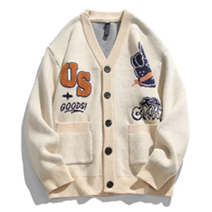 Oem Cardigan Custom Male Letter Knitwear Sweater Men Chenille Embroidery Letterman Button Pocket Autumn Cardigan Knitted Sweater