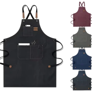 Oem Customized logo Design Excellent Quality Denim Apron Multi pocket Advertising Kitchen Work Apron Kitchen Restaurant